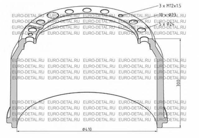 Барабан тормозной МАН задний 410/232/300мм 15 шпил (81.50110.0144 / 036.403-00A)