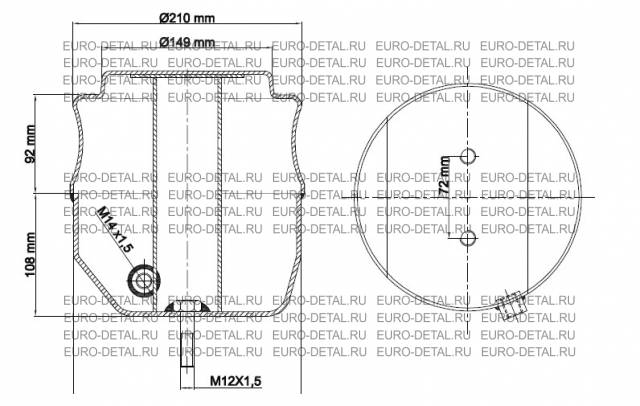 Основание пневморессоры МВ нижнее левое 149x200x210мм